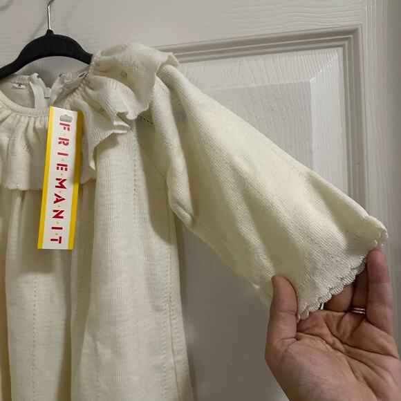 Friemanit Vintage Cream Knit Baby Dress First Communion Gown baby girl Small NWT - Picture 4 of 9